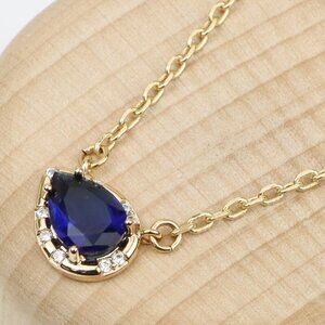 Rose Gold Plated Necklace with Blue Stone Pendant, Elegant Design, XPNL0396